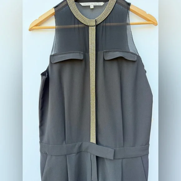 Rachel Rachel Roy Black Sleeveless Jumpsuit Gold Stud Trim Straight Leg Sz 2 NWT - Picture 3 of 16